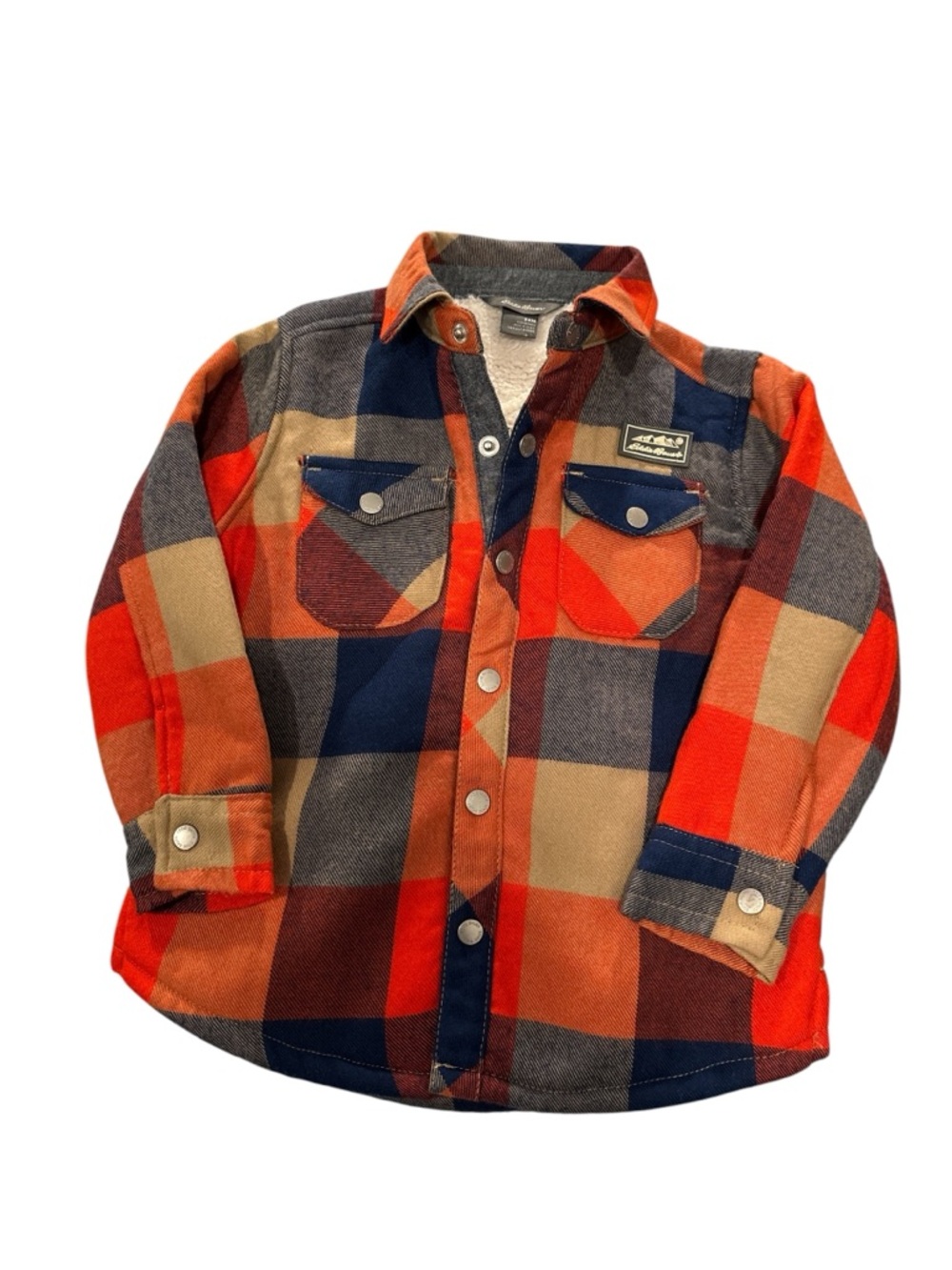 Eddie Bauer Toddler Boy 24M Orange Navy Tan Plaid Sherpa-Lined Button-Down